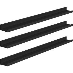 HOOBRO Floating Shelves, Wall Shelf Set of 3, 35.4 Inches Hanging Shelf with Raised Edge and Invisible Brackets, for Bathroom, Bedroom, Kitchen, Office, Living Room Decor, Black BK90BJ01