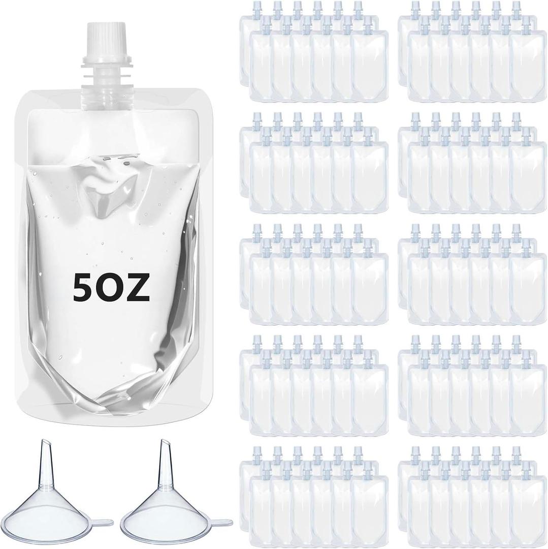 100 Pcs Plastic Pouches Bulk Clear Juice Bags Squeeze Pouches Plastic Leak Proof Bags with Funnel for Party Favors (5 oz)