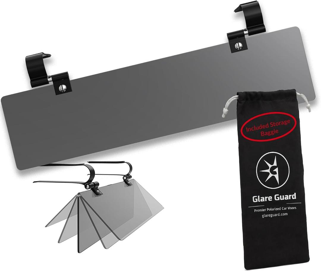 Glare Guard Professional-Grade Polarized Sun Visor Extender Anti-Glare Sun Glare Blocker for Car Windshields, Adjustable Clip-On UV400 Tinted Visor Extension for Cars, Trucks & SUV (w/Storage Pouch)