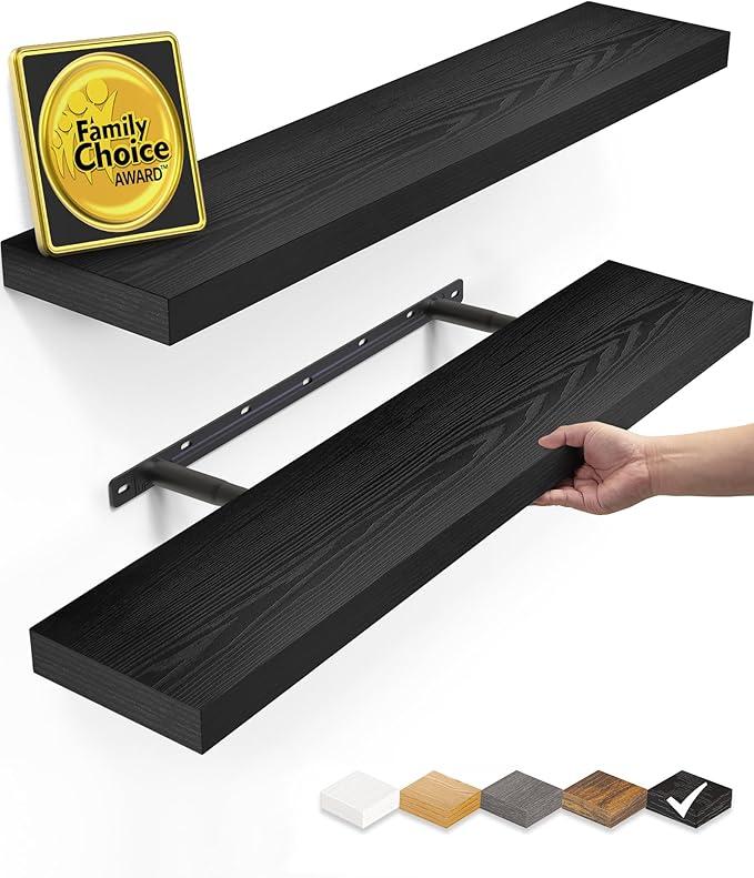 BAYKA Floating Shelves for Wall, 22.5 inches Black Wall Shelves for Bathroom, Bedroom, Living Room, Kitchen & Book, Hanging Display Decor Organizer Shelf with 22 lbs Capacity, Black