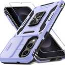 DEERLAMN Case for Samsung Galaxy S25 Edge with Slide Camera Cover+Screen Protector (1 Pack), Rotated Ring Kickstand Military Grade Shockproof Protective Cover-Light Purple (S25 Edge-6.7 Inch)