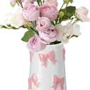 Chunful Embossed Pink Bow Ceramic Vase for Home Decor 7.1 Inch Cute Coquette Gifts for Women Girls Modern Decorative Bouquet Flower White Vases for Living Room Table Decor