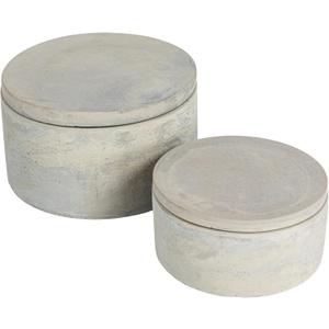 Bloomingville A75500081 Set of 2 Grey Round Decorative Cement Lids Boxes