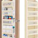 JARLINK Over The Door Organizer Storage, 5 Shelf Hanging Door Organizer with 5 Large Capacity Pockets, Anti Tilt 44 lb Load Behind Door Storage for Bedroom, Bathroom, Pantry, Nursery, (Beige) (1 Pack)