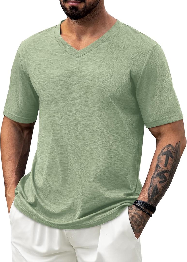 NIASHOT Mens T Shirts Short Sleeve Classic V Neck T-Shirt Casual Summer Basic Tee Shirt (XL)