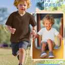 3 Pack Toddler Boys' Short Sleeve T-Shirts Summer Baby Ribbed V Neck Drop Shoulder Tops Loose Fit Casual for 18M-6Y
