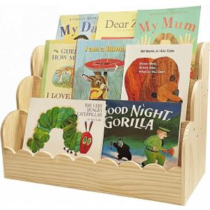 Scalloped Bookshelf for Kids, 3-Tier Small Kids Bookshelf & Baby Book Case, Solid Wood Book Organizer Montessori Toddler Bookshelf for Nursery, Playroom & Kids Rooms (Natural, 23.6x16.5x11in)