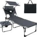 Outdoor Tanning Chair with Sun Canopy Shade & Face Hole, Folding Lounge Chair with Beach Table and Carry Bag for Poolside Sunbathing Lawn, 74.8"*23.23"