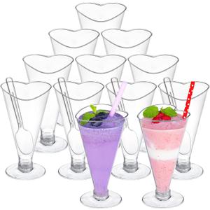 Foraineam 80 Pack 5 oz Clear Dessert Cups with Spoons, Plastic Champagne Flutes Wine Cocktail Glasses, Reusable Parfait Appetizer Mousse Cup for Valentine's Day, Home Gatherings, Parties, Weddings