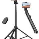 86'' Phone Tripod & Selfie Stick, Tripod for iPhone with Detachable Remote, Portable Phone Tripod Stand for Video Recording, Travel Tripod for Cell Phone, Compatible with Smartphones, DSLR