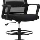 Drafting Chair Tall Office Chair Adjustable Swivel Rolling Mesh Height with Lumbar Support Arms Footrest Mid Back for Adults Standing Desk Drafting Stool (Black)