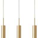 KCO Lighting Long Tube Pendant Lights Kitchen Island Small Gold Pendant Light Mini Cylinder Pendent Lights Industrial Mid Century Modern Hanging Light Bushed Brass Living Room Light 3 Pack