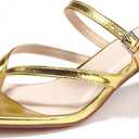 Women's Kitten Heels Sandals Flip Flops Low Heels Slip On Slides 1.8-2 Inch Heeled Square Open Toe Sandals for Women (Gold)