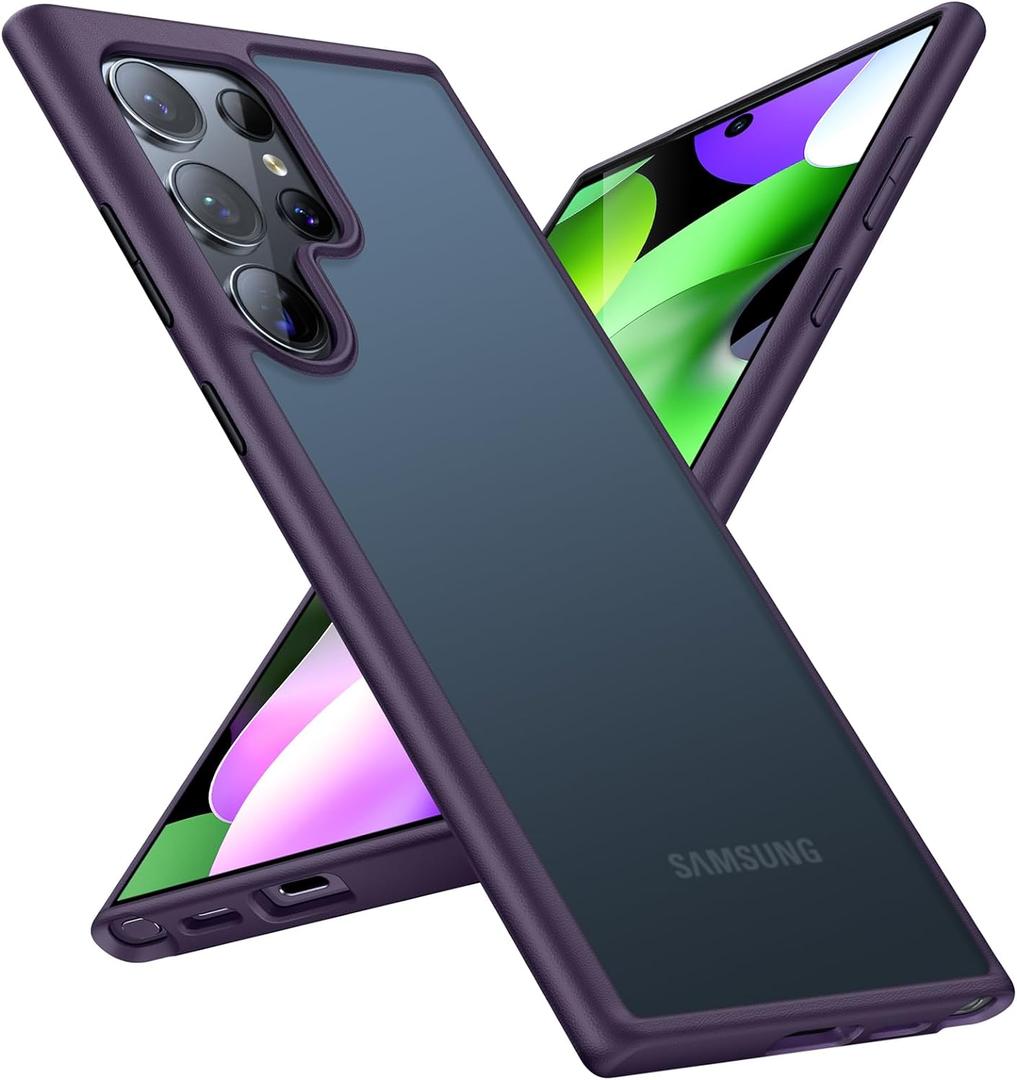 TORRAS Only for Samsung Galaxy S24 Ultra Case 6.8'',12FT Military Grade Drop Tested, Protective Hard Semi-Clear Matte Back&Soft Edge Shockproof Slim PC & TPU Case for Galaxy S24 Ultra Case, Purple