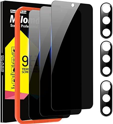 Milomdoi [3+3 Pack] for Samsung Galaxy S23 Privacy Screen Protector Tempered Glass Accessories 3 Pack Privacy Screen Samsung Galaxy S23 5G 3 Pcs camera Lens Protector Case fingerprint Suitable