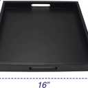 Square Wood Serving Tray with Handle, Ottoman Decorative for Home, 16x16 inches Black