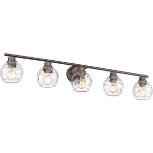 Emliviar Large Vanity Wall Lighting Over Mirror, 5-Light Rustic Bath Wall Mounted Lamp with Water Ripple Globe Glass, Oil Rubbed Bronze Finsh, YE295BG-5W ORB-WG