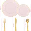YOUBET 125Pcs Pink Plastic Plates with Gold Rim - Scalloped Plastic Plates Set Includes 25 Dinner, 25 Dessert Plate, 75 Gold Silverware for 25 Guests for Wedding Birthday Baby Shower Mothers Day