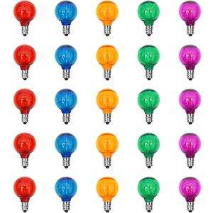 25 Pack G40 Multicolor LED Replacement Bulbs for Outdoor Christmas String Lights, E12 Candelabra Base Globe Lights for Patio, Xmas Tree, Holiday Party Decor
