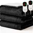 Homemate Electric Heated Blanket King Size - 100"x90" Heating Blanket King Size Dual Control 1/2/4/6/8 Hours Auto-Off 10 Heat Level Over-Heat Protection Soft Flannel Sherpa ETL Certification (05 - Black(striped))