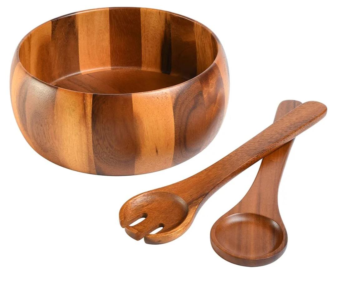 Gibson Home Laurel Acacia Wood Salad Bowl Set, 3  Piece, Acacia Wood