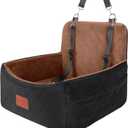 WOOAIDAGG Dog Car Seat for Small Dogs Under 30lbs,Ultra Soft Fabric & Memory Foam Pet Travel Car Bed,Washable & Detachable,Anti-Slip Bottom,2 Storage Pockets and Safety Tethers(Black/Brown)