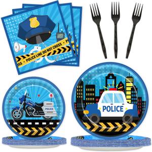 100 Pcs Police Party Plates and Napkins Party Supplies Police Birthday Party Tableware Set Police Officer and Car Party Decorations Favors for Police Theme Party Serves 25