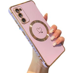 ZTOFERA Magnetic Case for Samsung Galaxy S20 FE 5G [Compatible with MagSafe] Cute Plating Love Hearts Case with Camera Protection,Soft Shockproof TPU Bumper Cover for Women Girls,Light Purple
