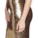 Dress The Population Womens Sloane Rounded V Neck Bodycon Midi Dress (M, Gold)