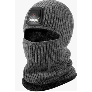 Winter Balaclava Knitted Ski Mask with LED Light - Fleece Lined Full Face Cover Windproof Snow Mask for Skiing, Motorcycling, Grey