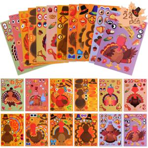 Thanksgiving Stickers for Kids - 24PCS Make a Turkey Face Stickers, Turkey Games, Fall Party Supplies, Favors, Kids Crafts, Gifts for Toddlers Boys Girls
