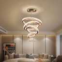 Dixun LED Big Crystal Chandeliers Modern 5 Rings Pendant Light Adjustable Ceiling Light for Bedroom Dinning Room Kitchen (Warm White)