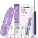 Aquasonic Vibe Series Ultra-Whitening Toothbrush  ADA Accepted Electric Toothbrush - 8 Brush Heads & Travel Case  40,000 VPM Motor & Wireless Charging - 4 Modes w Smart Timer  Satin Violet