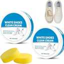 2PCS White Shoe Cleaner Cream, Multipurpose No-Wash Cleaning Solid Paste, MultiFunctional Sneaker Cleaner with Sponge Removes Stains for Sneakers