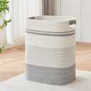 AINUOQI Laundry Basket with Handles - Blanket Basket & Hampers for Bedroom Aesthetic, Laundry Hamper & Blanket Storage for Living Room, Clothes Hamper, Tall, Large 17" x 14" x 22, Grey & White (85L)