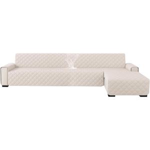 XINEAGE 100% Waterproof Sectional Couch Covers L-Shaped Reversible Sofa Cover Washable Couch Slipcover with Chaise Plum Blossom Buttons Fit Kid and Pet Furniture Protector (X Large, Beige)