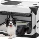 36" Collapsible Soft Dog Crate, Portable Travel Dog Crate for Large Dogs Indoor & Outdoor, 4-Door Foldable Dog Kennel with Safety Zippers, Mesh Windows, Soft Mat for Travel or Home Use