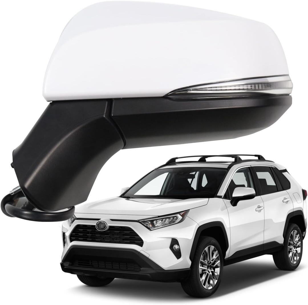 Marretoo for Toyota RAV4 Side Mirror Assembly Driver Side 2019 2020 2021 2022 2023 2024 | Power | Heated | Turn Signal | BSM (Blind Spot Monitoring) | Replaces TO1320384, TO1320388| WHITE (LH)