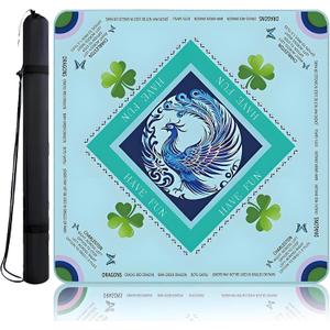 Mahjong Mat Non-Slip 32.68x32.68 Inch | Noise Reduction Game Table Mat with Carrying Bag - for Mahjong, Board Games, Dominoes, Poker Cards, Tabletop GamingBlue/Peacock