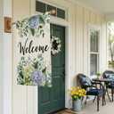 2 x CROWNED BEAUTY Spring House Flag Hydrangea Eucalyptus Double Sided 28x40 Inches Large Burlap Welcome Holiday Seasonal Yard Decoration for Outside Porch