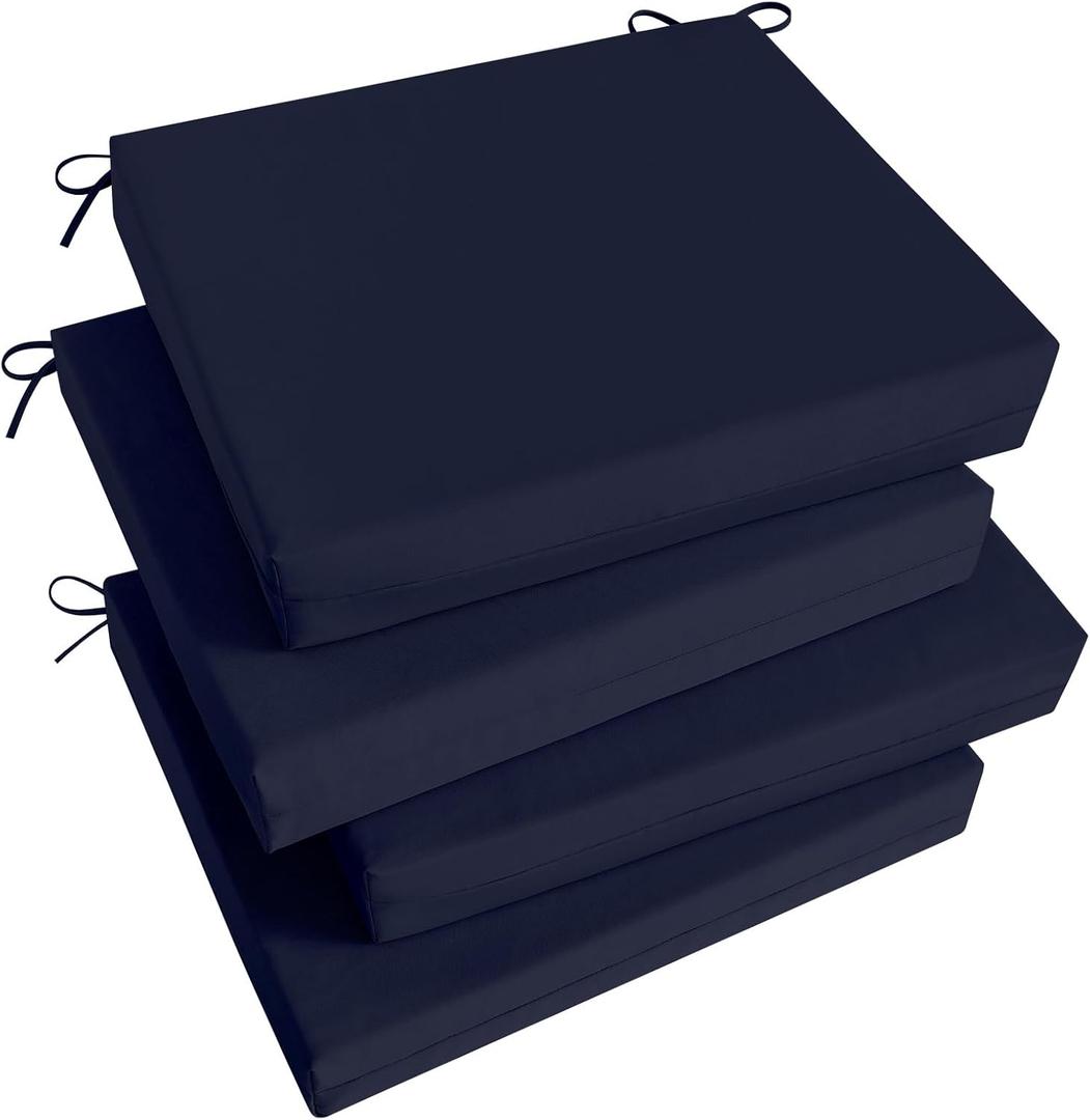 Basic Beyond Outdoor Chair Cushions Set of 4, Square Corner Outdoor Cushions for Patio Furniture, Water Resistant Patio Chair Cushions with 2 Ties, 18.5x16x3, Navy