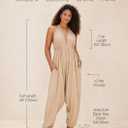 Likemary Halter Top Harem Jumpsuits for Women - Comfy One Piece Romper with Pockets - Sexy Boho Vacation Outfit for Summer (Beige) One Size