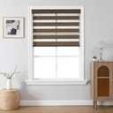 Joydeco Cordless Zebra Blinds for Windows, Dual Layer Light Control Window Blinds with Light-Proof Aluminum Cover, Free-Stop Roller Shades for Home & Office (Coffee,52" W x 75" H)