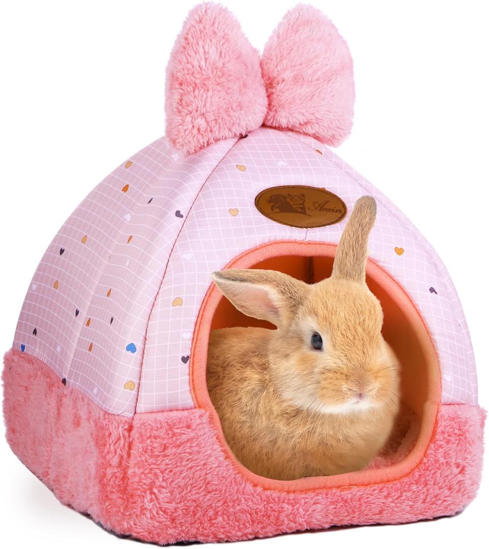 Bunny Bed Hideouts House Ferrets Rats Hedgehogs Chinchilla Cage Accessory for Rabbit Guinea Pig Hamster Cozy and Warm Rabbit Bed with Cute Bowknot Rabbits Hamster Bunny (Pink)