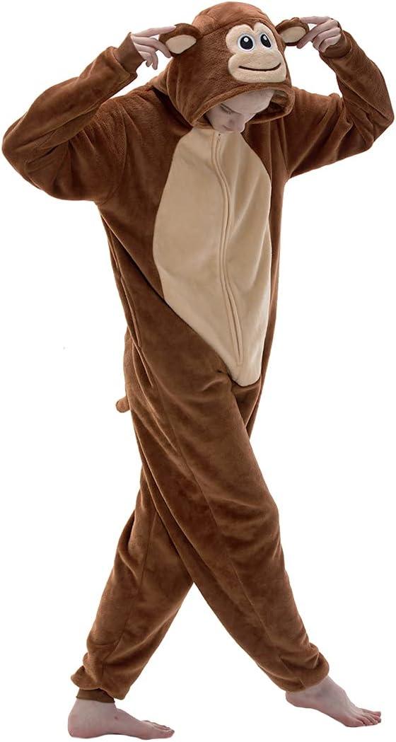 Snug Fit Unisex Adult Onesie Pajamas, Flannel Cosplay Animal One Piece Halloween Costume Sleepwear Homewear (Small, Brown)