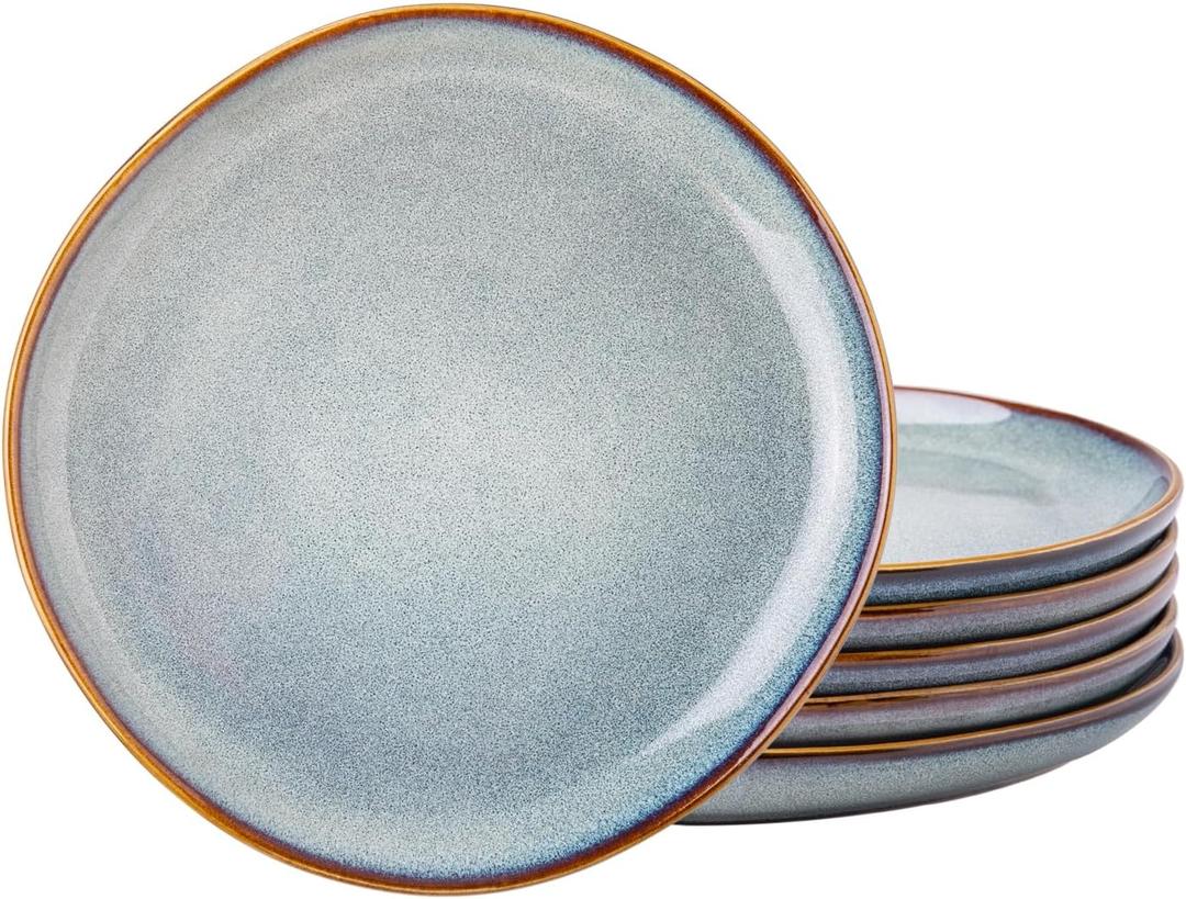 AmorArc Ceramic Plates Set of 6, 8.5 Inch Handmade Reactive Glaze Stoneware Plates set for Dessert, Salad, Appetizer, Small Dinner dishes, Microwave & Dishwasher Safe, Scratch Resistant (Ocean Blue)