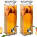Kook Glass Drink Dispenser, with Leak-Proof Stainless Steel Spigot, Clear Rectangular Mason Jar, Beverage Storage for Fridge, for Water, Iced Tea, Sangria, Lemonade, 80 oz (2)