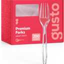 GUSTO [200 Count] Premium Heavyweight Disposable Forks - Clear Plastic Forks, Plastic Cutlery, Perfect for Parties, Events, and Catering (Formerly Comfy Package)