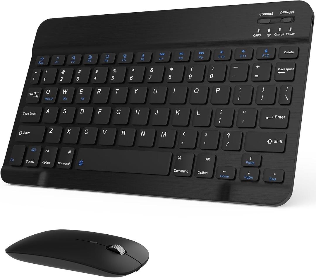 Rechargeable Bluetooth Keyboard and Mouse Combo, Universal Ultra-Slim Wireless Keyboard Mouse Set for Android Windows iPad iPhone Samsung Tablet Portable Compact Keyboard Set (Black)