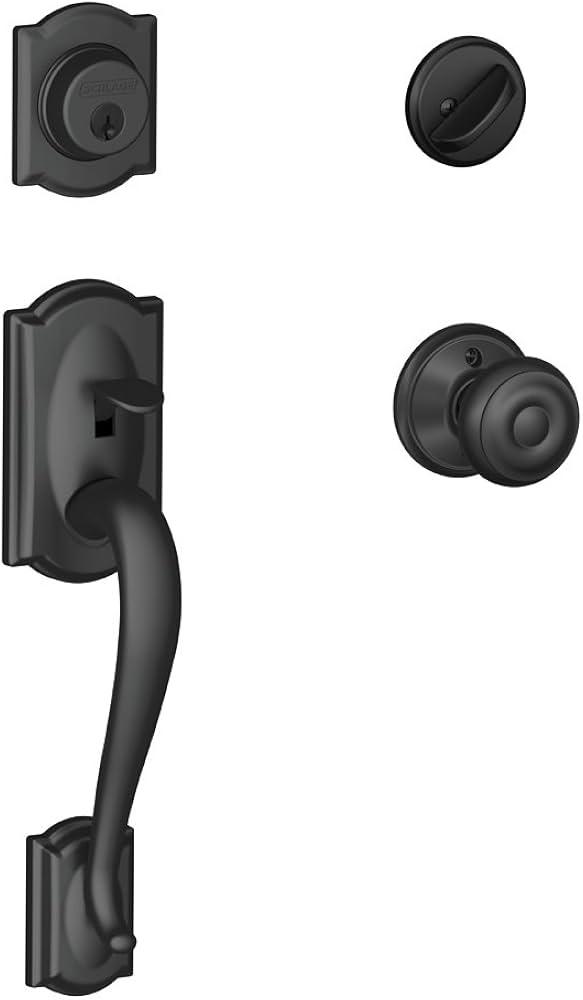 Schlage F60 ADD 622 GEO Addison Front Entry Handleset with Georgian Knob, Deadbolt Keyed 1 Side, Matte Black